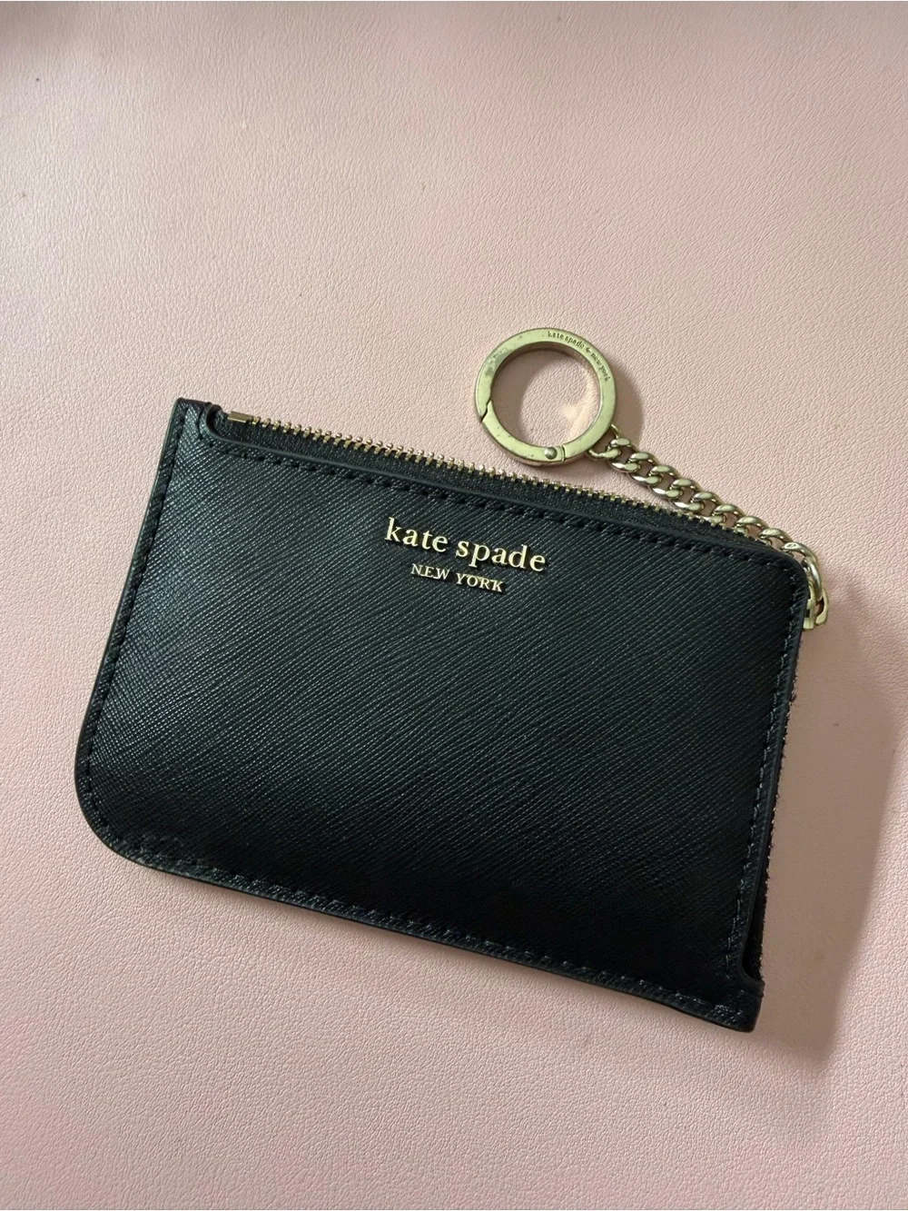 kate spade Black Saffiano Leather Key & Card Holder with Gold Hardware
